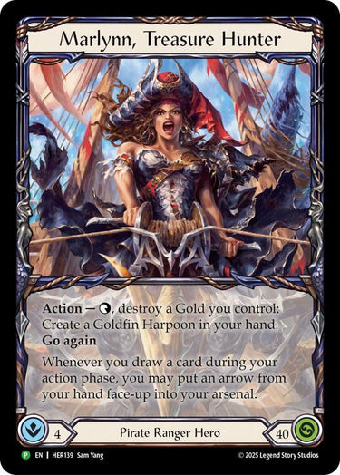 Action — {t}, destroy a Gold you control: Create a Goldfin Harpoon in your hand. Go again
Whenever you draw a card during your action phase, you may put an arrow from your hand face-up into your arsenal.
